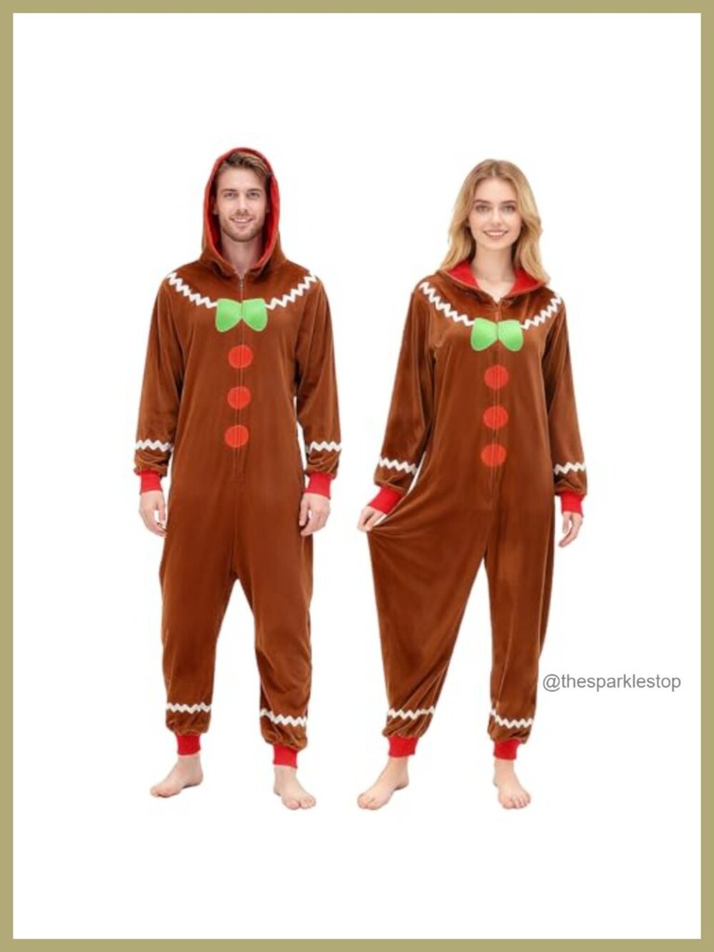 Christmas Gingerbread Onesie Pajamas Adult Hooded Flannel Jumpsuit